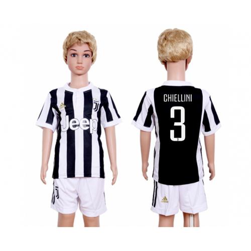Juventus #3 Chiellini Home Kid Soccer Club Jersey